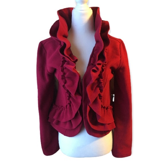 Eivissa Jackets & Blazers - Red fleece ruffle jacket